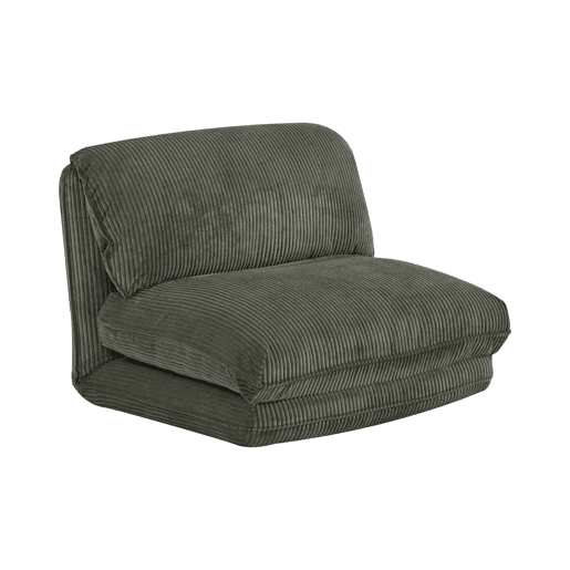 Poltrona grande em veludo canelado grosso, 1 lugar, Cosy, Verde caqui, 209x78x58 cm
