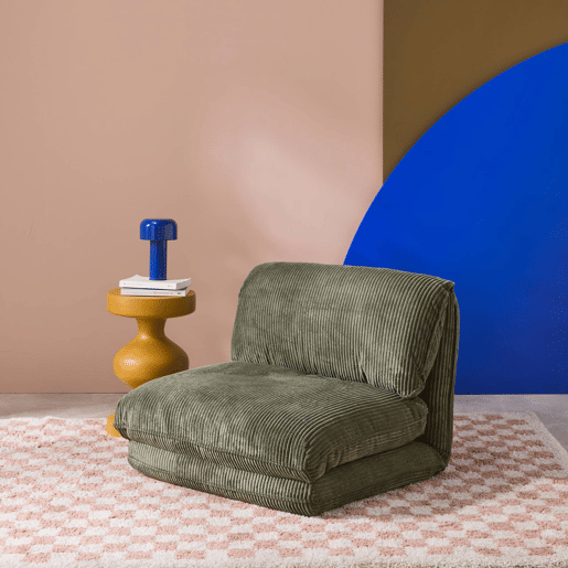 Poltrona grande em veludo canelado grosso, 1 lugar, Cosy, Verde caqui, 209x78x58 cm