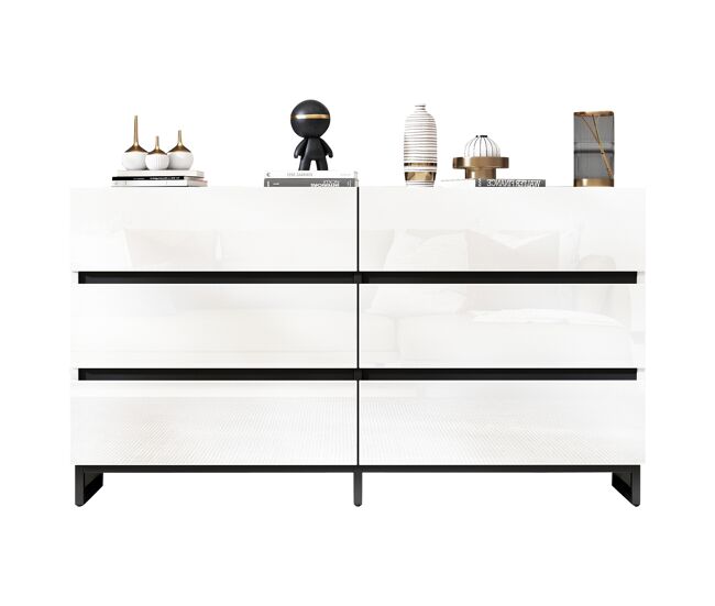 Cómoda doble de panel de partículas con 6 cajones,blanco