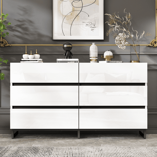 Cômoda dupla de painel de partículas com 6 gavetas,branco Cômoda dupla de painel de partículas com 6 gavetas,branco