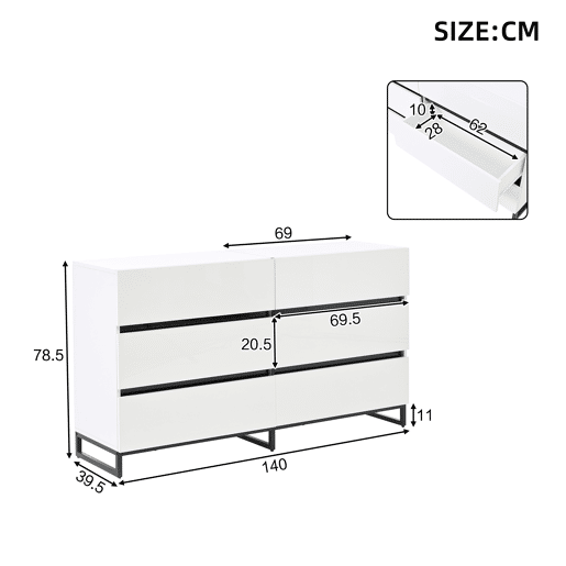 Cômoda dupla de painel de partículas com 6 gavetas,branco Cômoda dupla de painel de partículas com 6 gavetas,branco