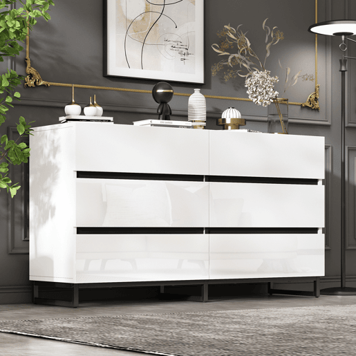 Cômoda dupla de painel de partículas com 6 gavetas,branco Cômoda dupla de painel de partículas com 6 gavetas,branco