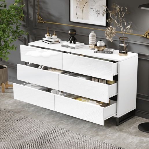 Cômoda dupla de painel de partículas com 6 gavetas,branco Cômoda dupla de painel de partículas com 6 gavetas,branco