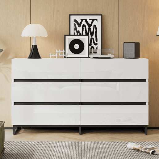 Cômoda dupla de painel de partículas com 6 gavetas,branco Cômoda dupla de painel de partículas com 6 gavetas,branco