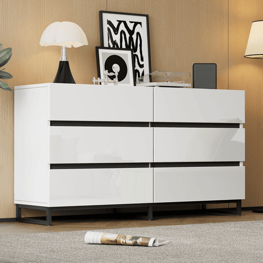 Cômoda dupla de painel de partículas com 6 gavetas,branco Cômoda dupla de painel de partículas com 6 gavetas,branco