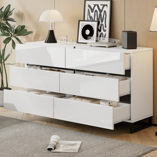 Cômoda dupla de painel de partículas com 6 gavetas,branco Cômoda dupla de painel de partículas com 6 gavetas,branco