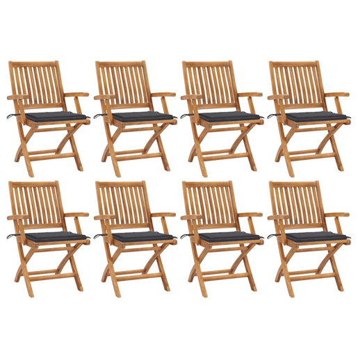 Cadeiras de jardim - Cadeiras de exterior dobráveis c almofadões 8 pcs teca maciça