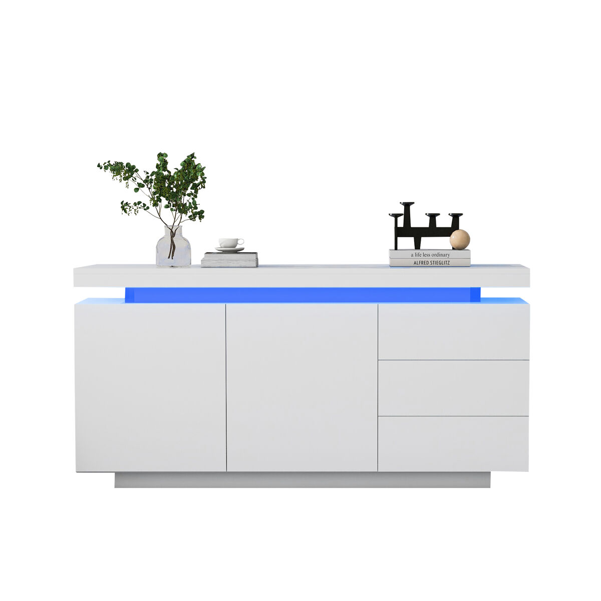 Aparador de panel de partículas con 2 puertas,3 cajones y luz led,blanco