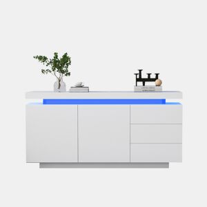 Aparador de painel de partículas com 2 portas,3 gavetas e luz led,branco