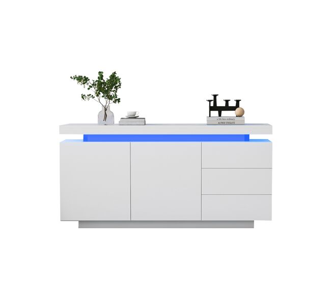 Aparador de panel de partículas con 2 puertas,3 cajones y luz led,blanco