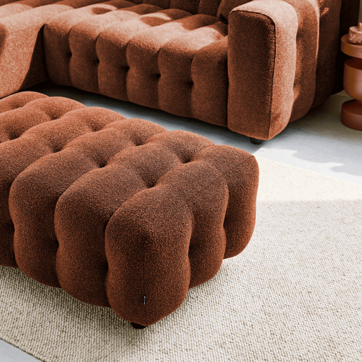 Puff para sofá textura boucle de 3 lugares, Leon boucle, Terracota, 115x70x48 cm