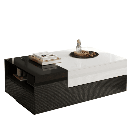 Mesa de centro retangular de painel de partÃculas com 2 gavetas,preto+branco Mesa de centro retangular de painel de partÃculas com 2 gavetas,preto+branco
