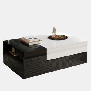 Mesa de centro retangular de painel de partículas com 2 gavetas,preto+branco