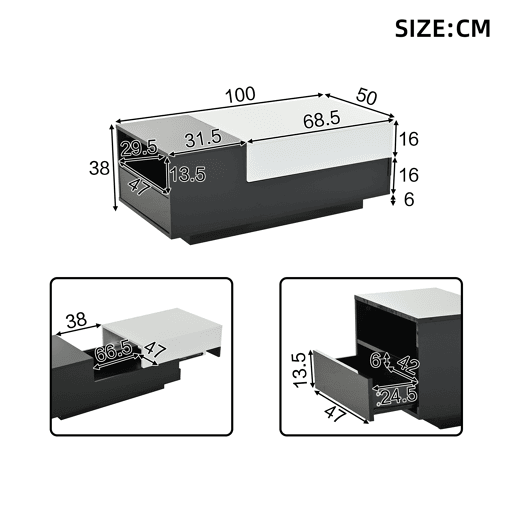 Mesa de centro retangular de painel de partÃculas com 2 gavetas,preto+branco Mesa de centro retangular de painel de partÃculas com 2 gavetas,preto+branco