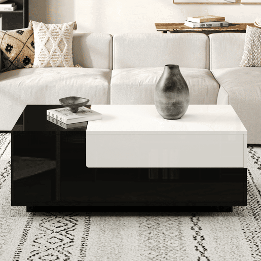 Mesa de centro retangular de painel de partÃculas com 2 gavetas,preto+branco Mesa de centro retangular de painel de partÃculas com 2 gavetas,preto+branco