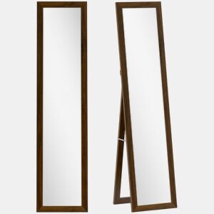 HOMCOM Espelho de Corpo Inteiro 37x155 cm Espelho de Pé Espelho de Parede Retangular com Estrutura de Madeira Decorativo para Sala de Estar Dormitório Corredor Nogueira
