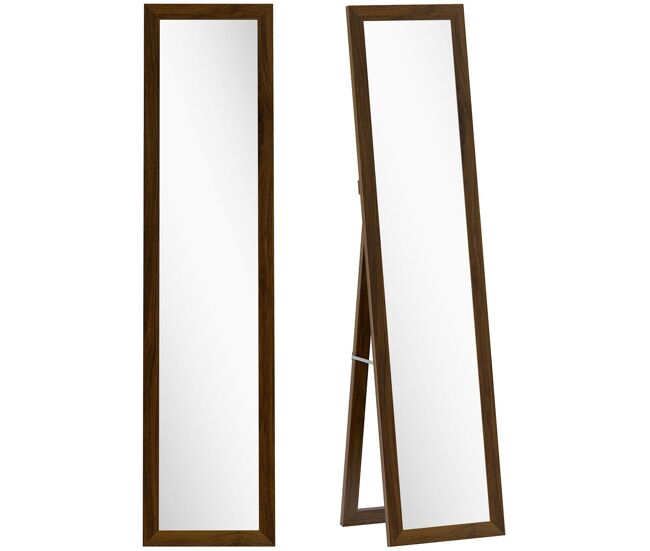 Homcom espejo de pie cuerpo entero 157x37 cm, espejo de cuerpo entero con soporte, 3 formas de uso, independiente, montaje pared y apoyado, para salón, entrada, dormitorio, nogal