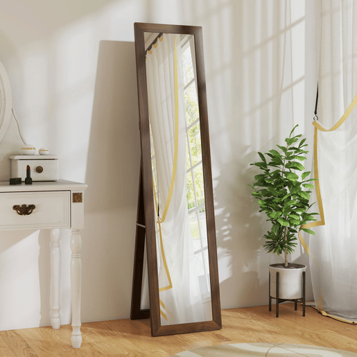 HOMCOM Espelho de Corpo Inteiro 37x155 cm Espelho de Pé Espelho de Parede Retangular com Estrutura de Madeira Decorativo para Sala de Estar Dormitório Corredor Nogueira