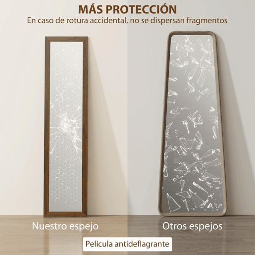 HOMCOM Espelho de Corpo Inteiro 37x155 cm Espelho de Pé Espelho de Parede Retangular com Estrutura de Madeira Decorativo para Sala de Estar Dormitório Corredor Nogueira