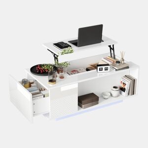 Mesa de centro elevável retangular de painel de partículas com luz led,branco