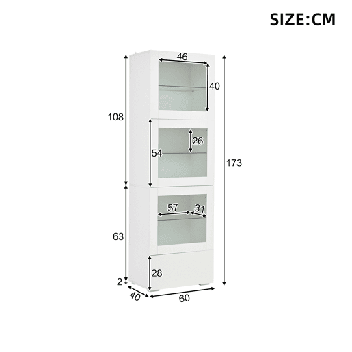 Vitrine de mdf com 3 portas,1 gaveta e luz led,branco Vitrine de mdf com 3 portas,1 gaveta e luz led,branco