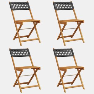Cadeiras jardim - Cadeiras exterior dobráveis 4 pcs vime PEmadeira maciça preto