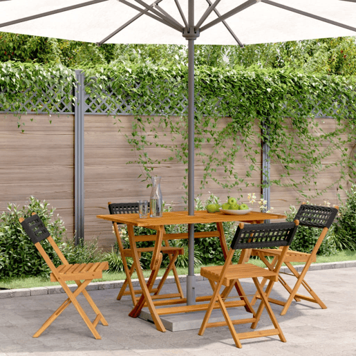 Cadeiras jardim - Cadeiras exterior dobráveis 4 pcs vime PEmadeira maciça preto