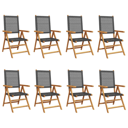 Cadeiras jardim - Cadeiras exterior reclináveis 8 pcs vime PEmadeira maciça preto