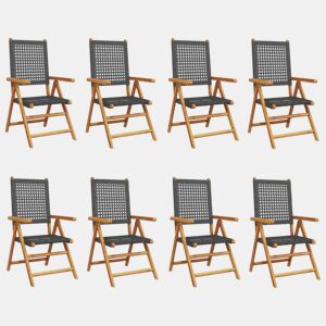 Cadeiras jardim - Cadeiras exterior reclináveis 8 pcs vime PEmadeira maciça preto