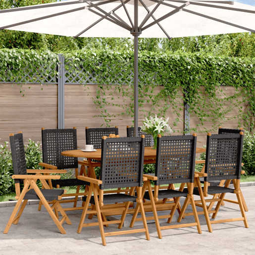 Cadeiras jardim - Cadeiras exterior reclináveis 8 pcs vime PEmadeira maciça preto