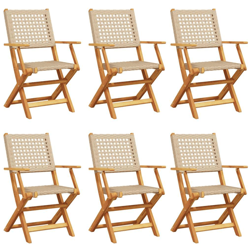 Cadeiras de jardim - Cadeiras de exterior dobráveis 6 pcs vime PEmadeira maciça bege