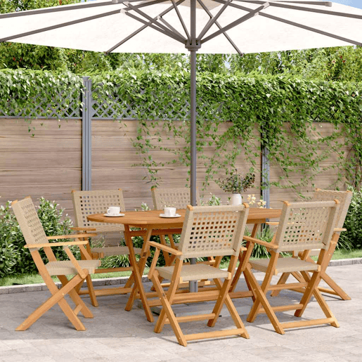 Cadeiras de jardim - Cadeiras de exterior dobráveis 6 pcs vime PEmadeira maciça bege
