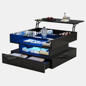 Mesa de centro elevável retangular de painel de partículas com luz led,preto