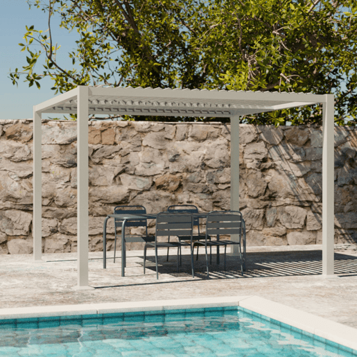 Pérgola bioclimática 3x3m com persiana, alumínio e aço com lâminas ajustáveis, Palace 3x3m, Beige, 292x292x231 cm