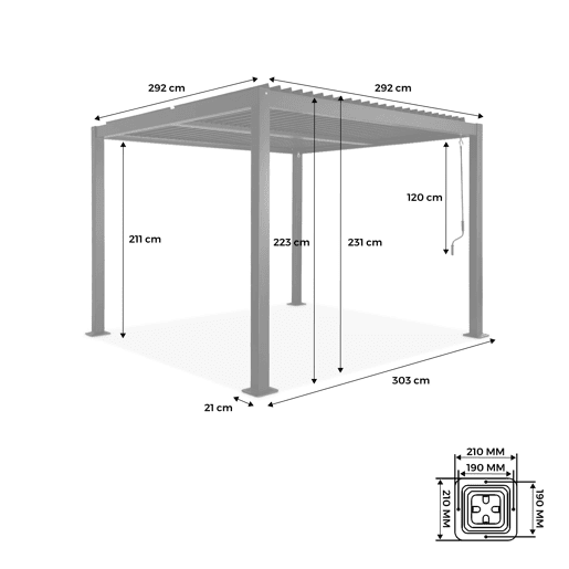 Pérgola bioclimática 3x3m com persiana, alumínio e aço com lâminas ajustáveis, Palace 3x3m, Beige, 292x292x231 cm