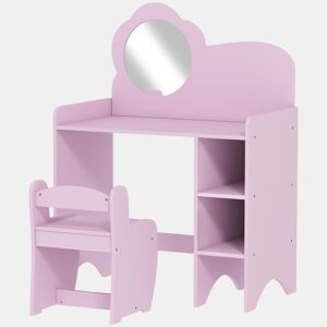AIYAPLAY Toucador para Crianças com Banco e Espelho em Forma de Flor Toucador para Meninas com Compartimentos Abertos Mesa de Maquilhagem para Crianças de 3-8 Anos 70x39x92,5 cm Roxo