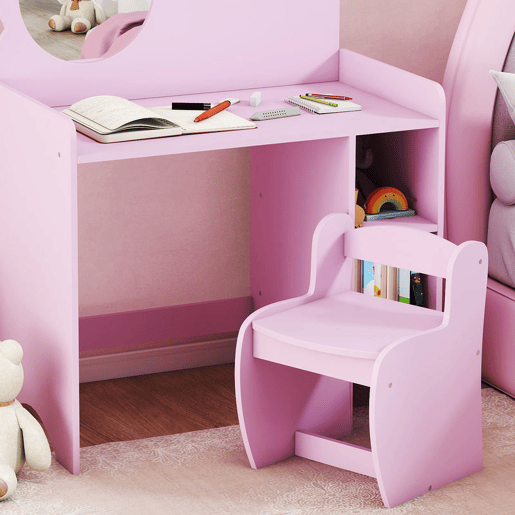 AIYAPLAY Toucador para Crianças com Banco e Espelho em Forma de Flor Toucador para Meninas com Compartimentos Abertos Mesa de Maquilhagem para Crianças de 3-8 Anos 70x39x92,5 cm Roxo AIYAPLAY Toucador para Crianças com Banco e Espelho em Forma de Flor Toucador para Meninas com Compartimentos Abertos Mesa de Maquilhagem para Crianças de 3-8 Anos 70x39x92,5 cm Roxo