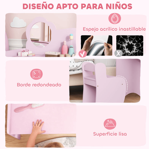AIYAPLAY Toucador para Crianças com Banco e Espelho em Forma de Flor Toucador para Meninas com Compartimentos Abertos Mesa de Maquilhagem para Crianças de 3-8 Anos 70x39x92,5 cm Roxo AIYAPLAY Toucador para Crianças com Banco e Espelho em Forma de Flor Toucador para Meninas com Compartimentos Abertos Mesa de Maquilhagem para Crianças de 3-8 Anos 70x39x92,5 cm Roxo