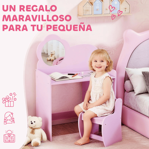 AIYAPLAY Toucador para Crianças com Banco e Espelho em Forma de Flor Toucador para Meninas com Compartimentos Abertos Mesa de Maquilhagem para Crianças de 3-8 Anos 70x39x92,5 cm Roxo AIYAPLAY Toucador para Crianças com Banco e Espelho em Forma de Flor Toucador para Meninas com Compartimentos Abertos Mesa de Maquilhagem para Crianças de 3-8 Anos 70x39x92,5 cm Roxo