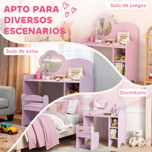 AIYAPLAY Toucador para Crianças com Banco e Espelho em Forma de Flor Toucador para Meninas com Compartimentos Abertos Mesa de Maquilhagem para Crianças de 3-8 Anos 70x39x92,5 cm Roxo AIYAPLAY Toucador para Crianças com Banco e Espelho em Forma de Flor Toucador para Meninas com Compartimentos Abertos Mesa de Maquilhagem para Crianças de 3-8 Anos 70x39x92,5 cm Roxo