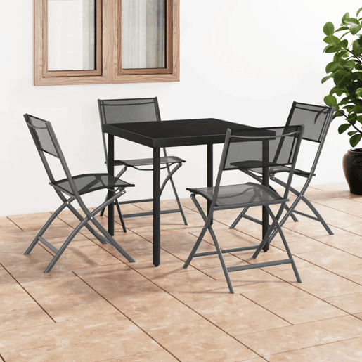 Cadeiras de exterior - Cadeiras de jardim dobráveis 4 pcs aço e textilene preto
