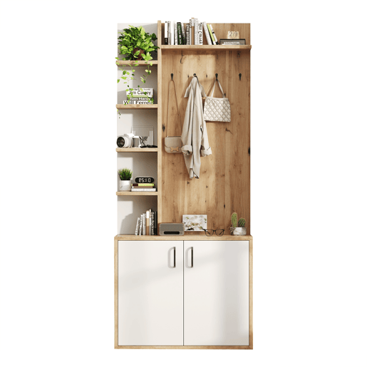 Móvel de entrada de painel de partículas com sapateira,natural+branco