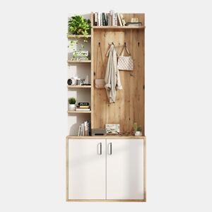 Móvel de entrada de painel de partículas com sapateira,natural+branco