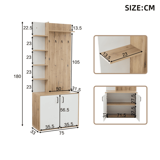 Móvel de entrada de painel de partículas com sapateira,natural+branco