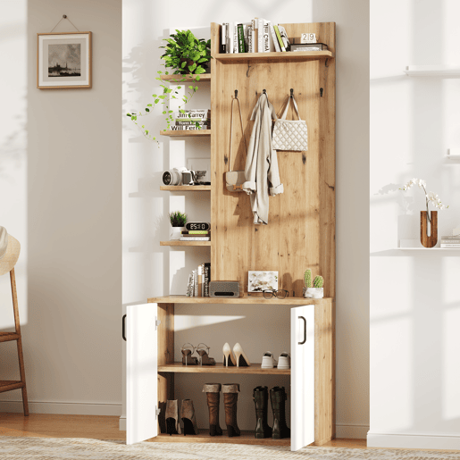 Móvel de entrada de painel de partículas com sapateira,natural+branco