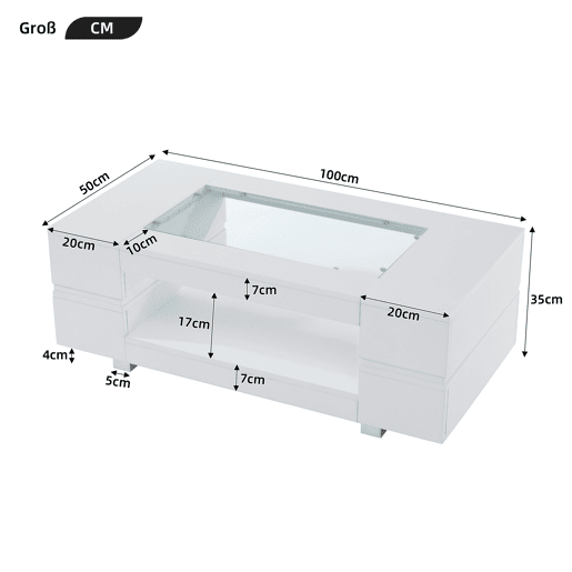 Mesa de centro retangular de painel de partículas com luz led,branco