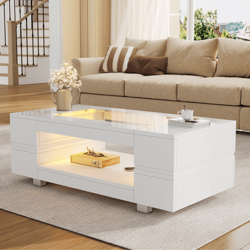 Mesa de centro retangular de painel de partículas com luz led,branco