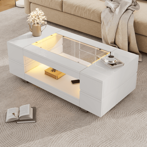 Mesa de centro retangular de painel de partículas com luz led,branco