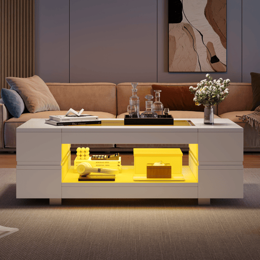 Mesa de centro retangular de painel de partículas com luz led,branco