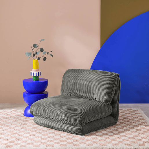 Poltrona grande em veludo canelado grosso, 1 lugar, Cosy, Cinza, 209x78x58 cm